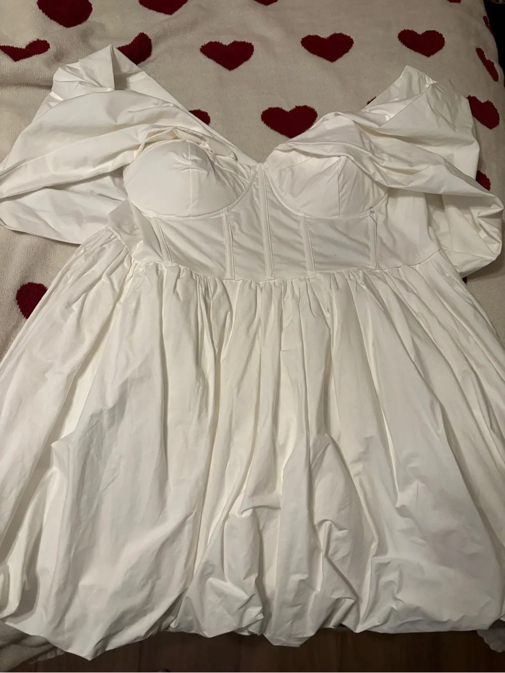 Fashion Nova Ivory Puff-Sleeve Corset Babydoll